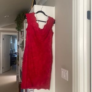 A red lace designed dress